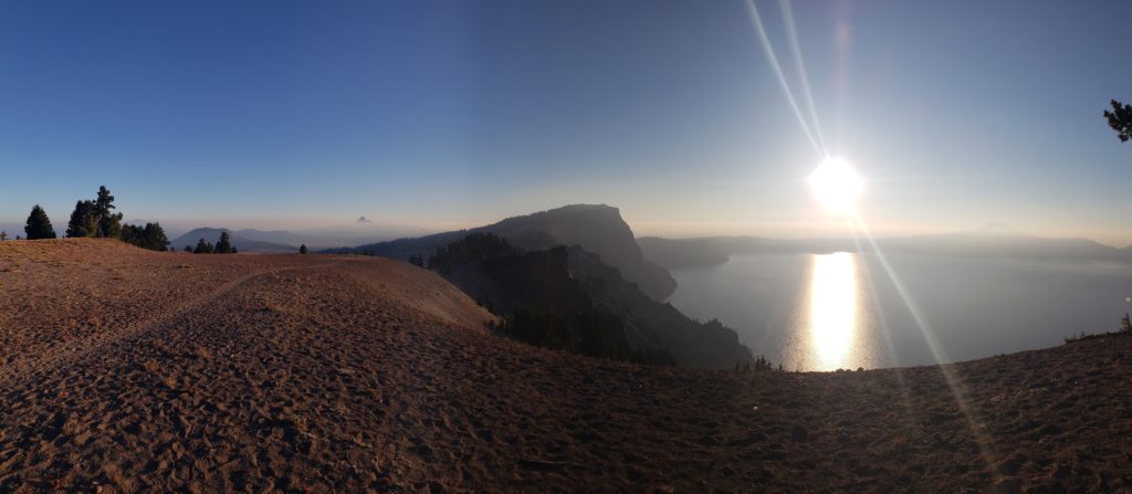 Crest trail with the sun coming up over Crater Lake