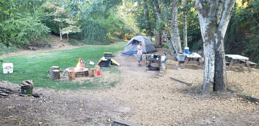 Grilling up some dinner at this awesome Hip Camp site at 'Valerie B.’s Land' Bear Hallow.